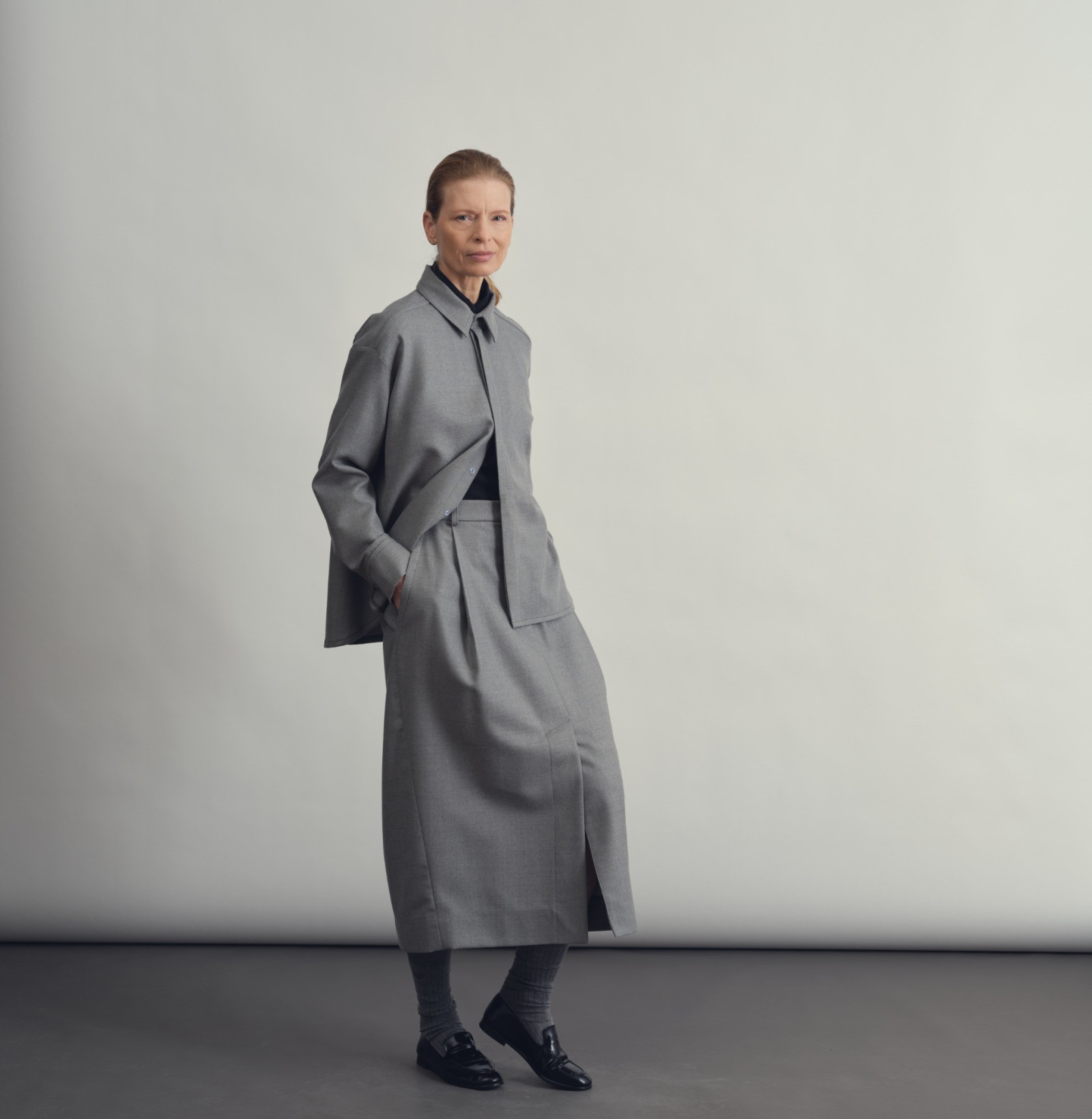 wool skirt smoke grey